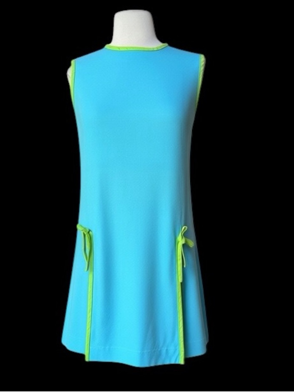 1960s Girltown 100% Cotton Light Blue w/Lime Green Trim Go-Go Shift Mini Dress